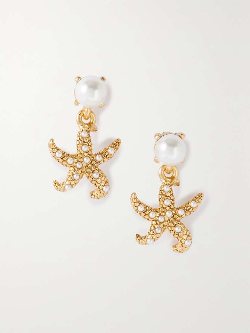 Oscar de la Renta Starfish Gold-tone Faux Pearl Earrings