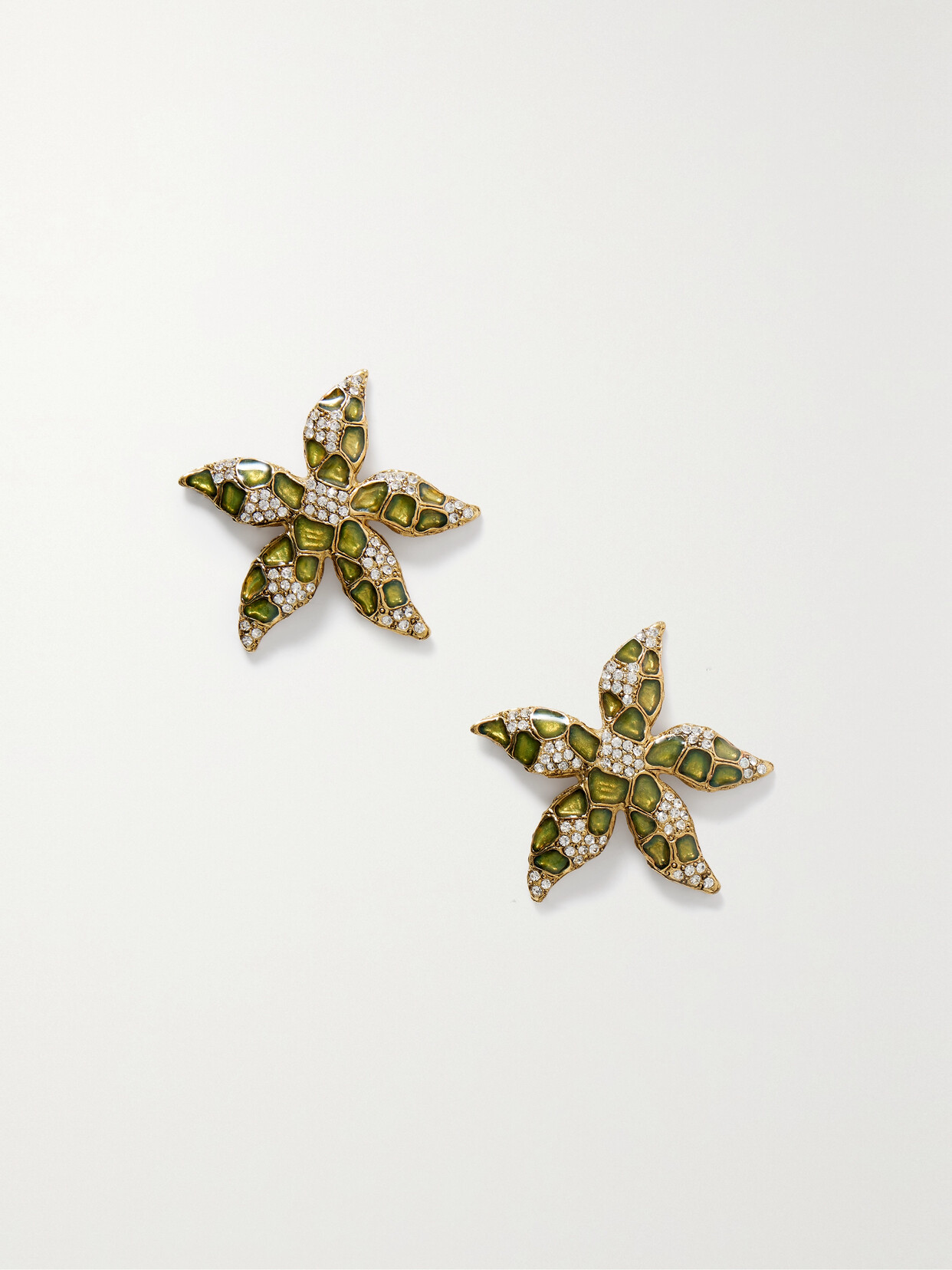 Oscar de la Renta - Starfish Gold-tone Crystal And Enamel Earrings - One size