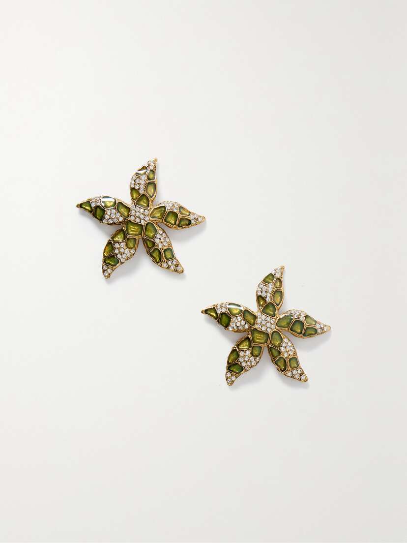Oscar de la Renta Starfish Gold-tone Crystal And Enamel Earrings
