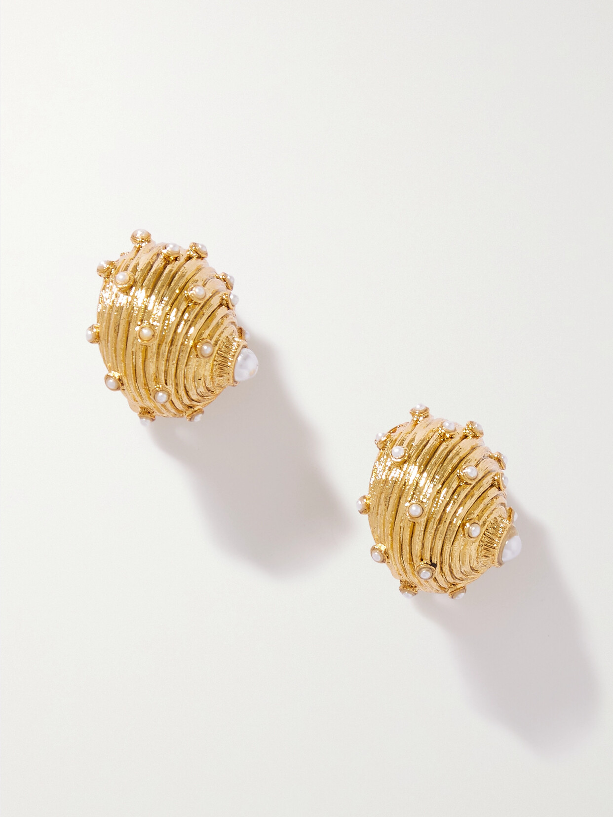 Oscar De La Renta Dotted Shell Gold-tone Faux Pearl Clip Earrings