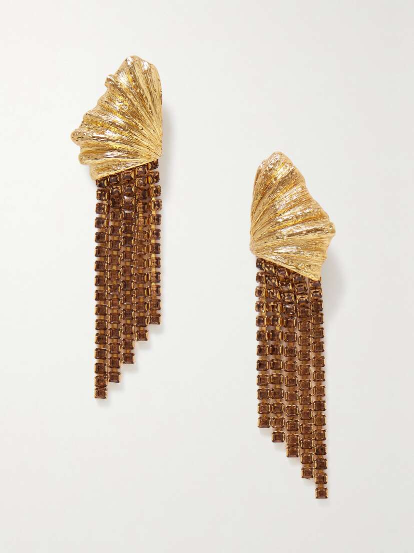 Oscar de la Renta Shell Gold-tone Crystal Earrings