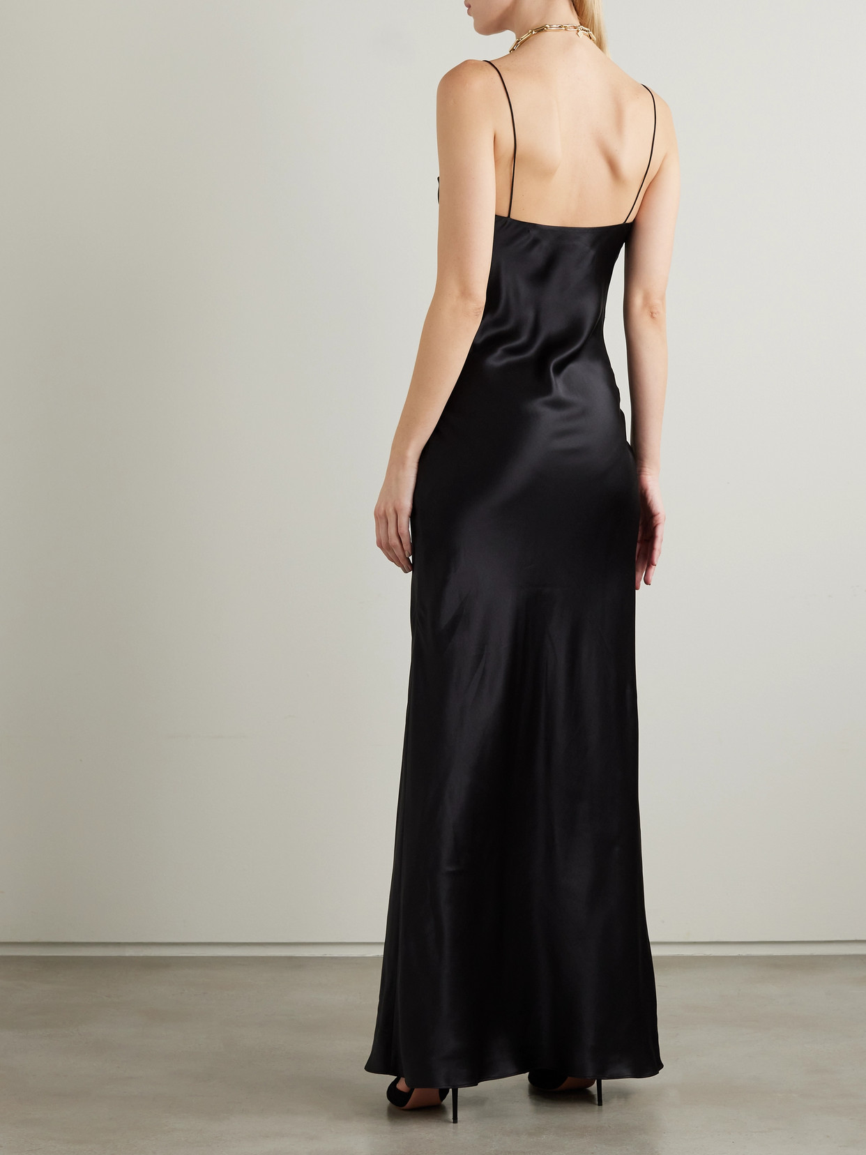 Michael Lo Sordo Charlie Crystal-embellished Silk-satin Gown In Black