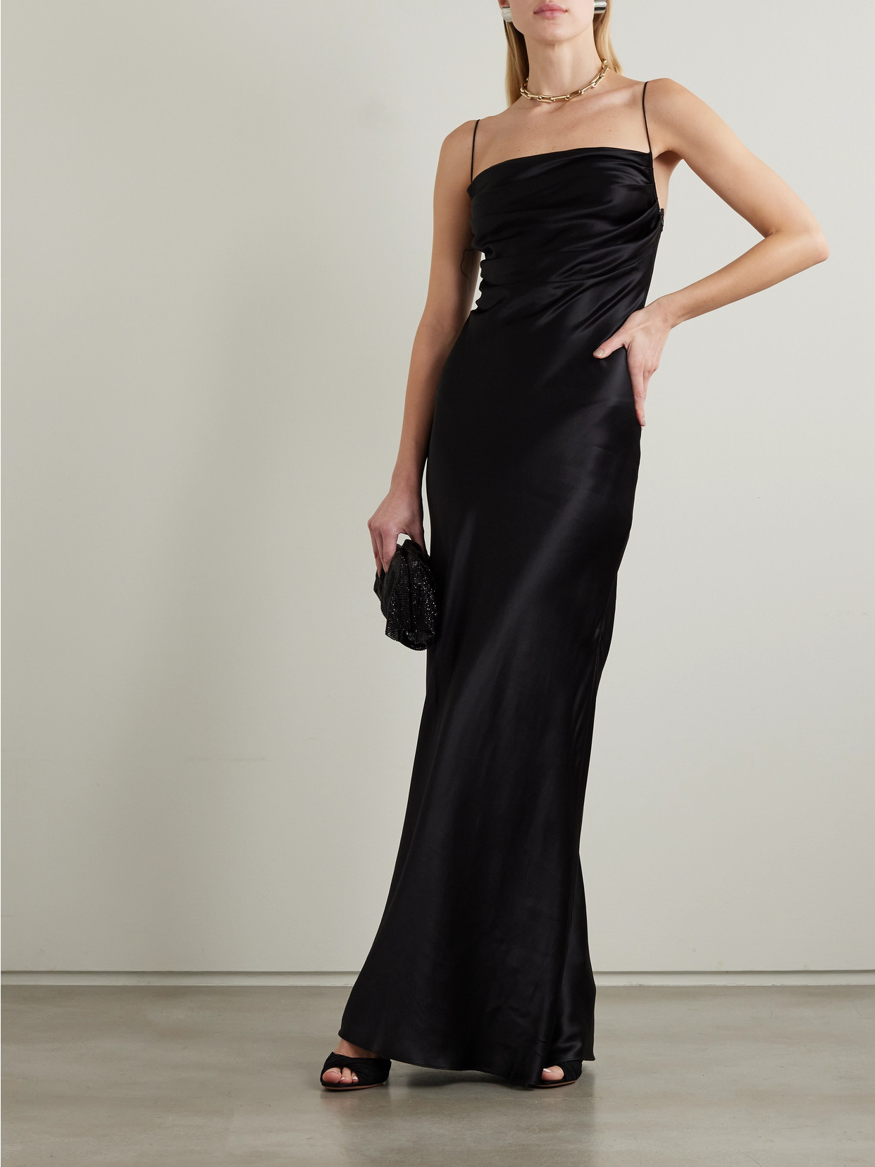Michael Lo Sordo Charlie Crystal-embellished Silk-satin Gown In Black