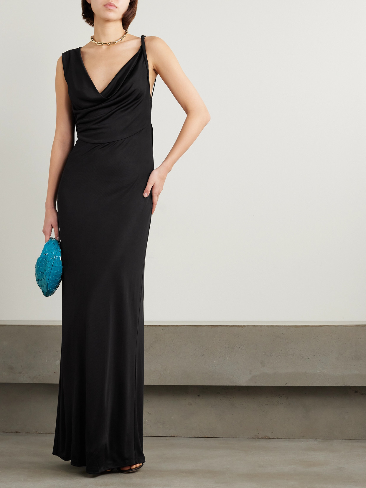 Michael Lo Sordo Twisted Draped Jersey Gown In Black
