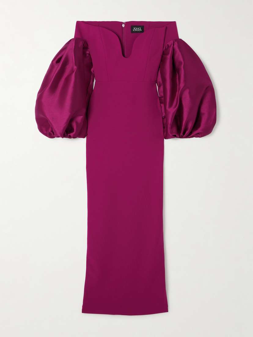 Solace London Mora Off-the-shoulder Draped Crepe And Satin-twill Gown - UK 16