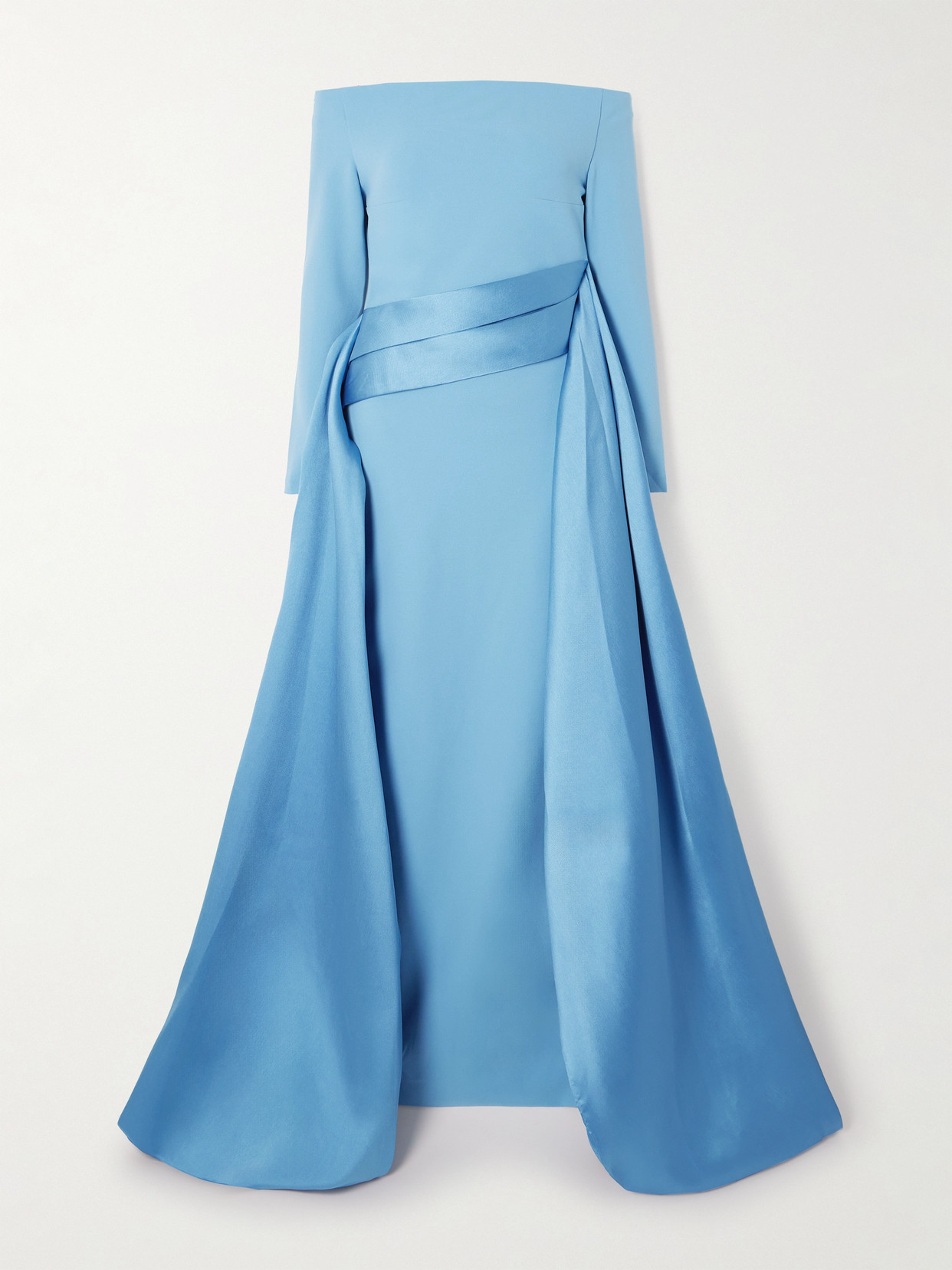 Solace London Irma Off-the Shoulder Crepe And Satin-twill Gown In Blue