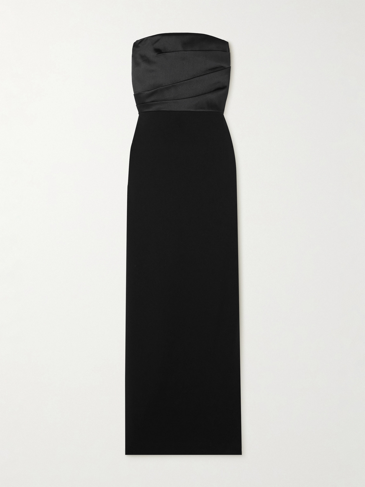 Solace London Afra Strapless Gathered Satin-twill And Crepe Gown In Black