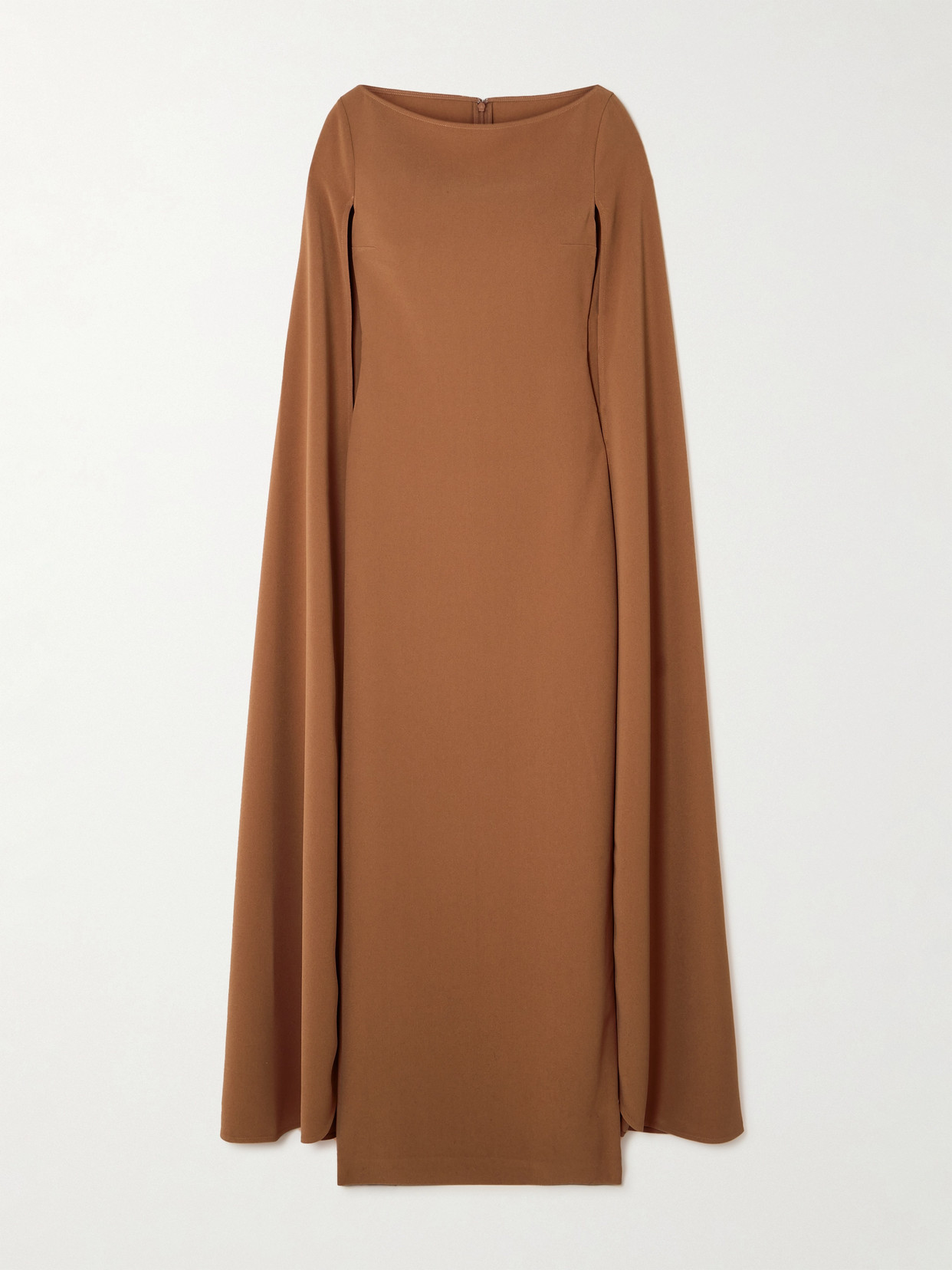 Solace London Sadie Cape-effect Crepe Gown In Brown