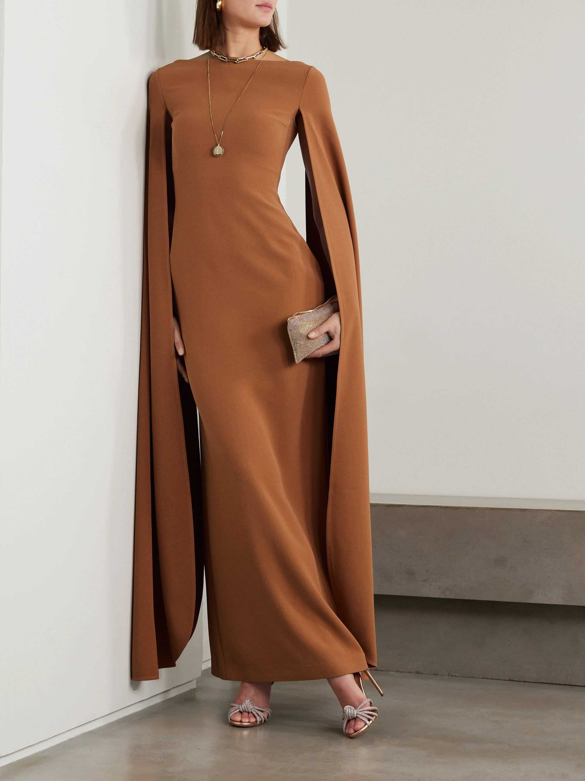 Solace London Sadie cape-effect crepe gown