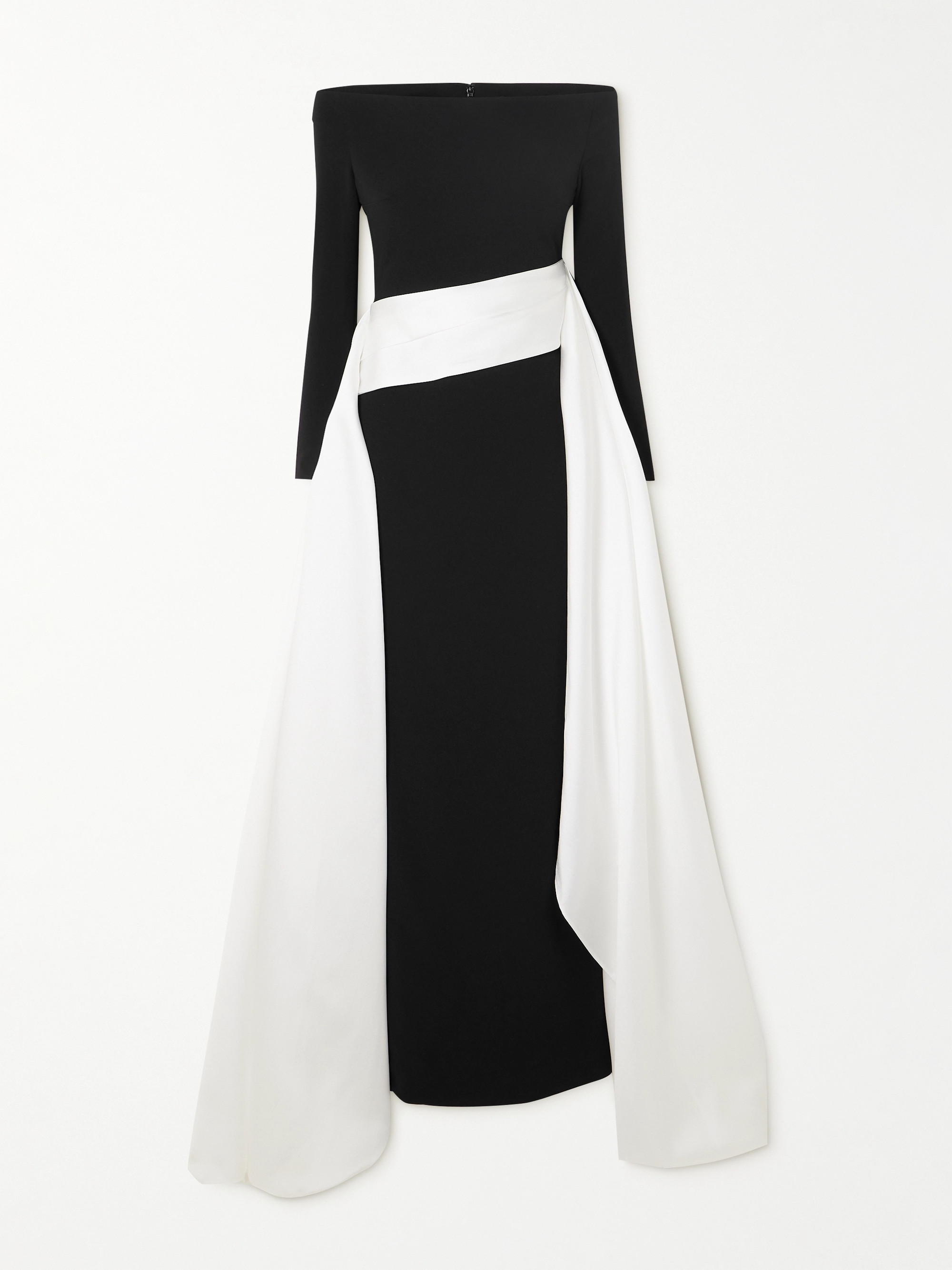 Solace London Irma off-the shoulder crepe and satin-twill gown
