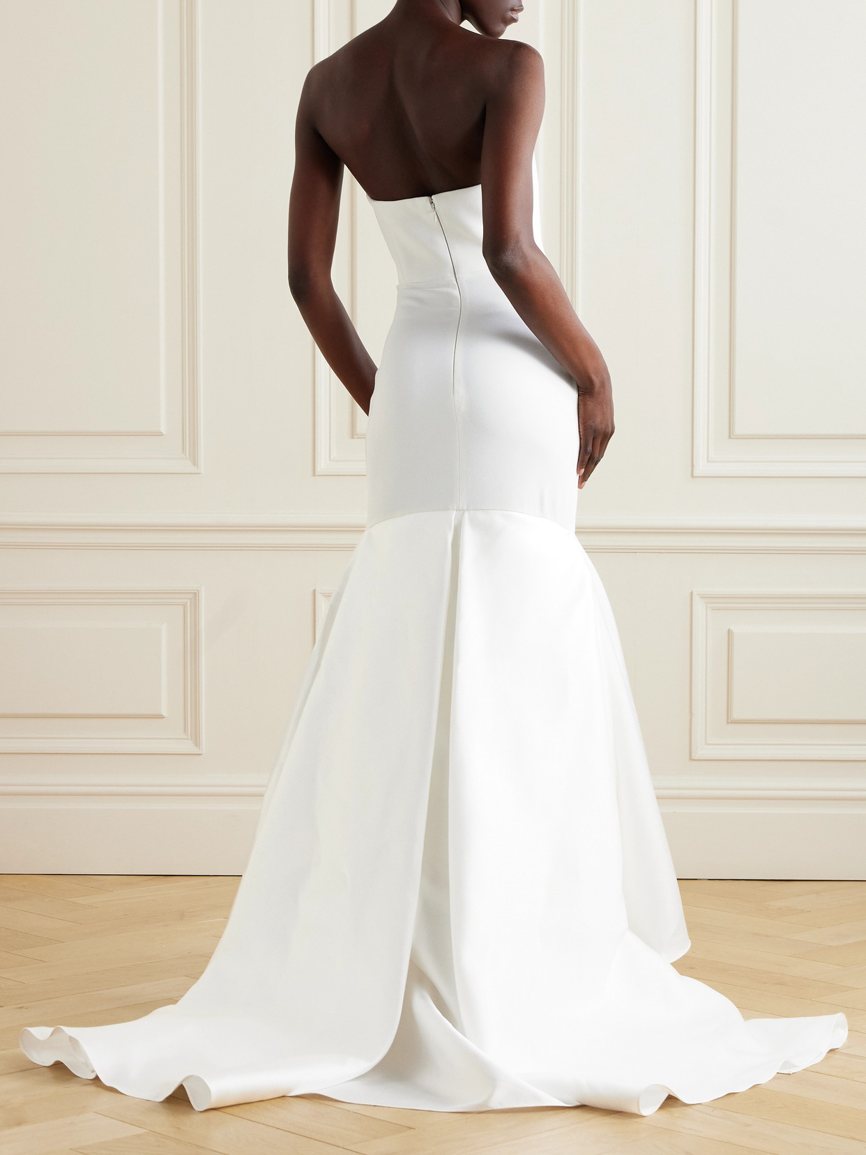 Shop Solace London Jodi Strapless Crepe And Satin-twill Gown In Cream