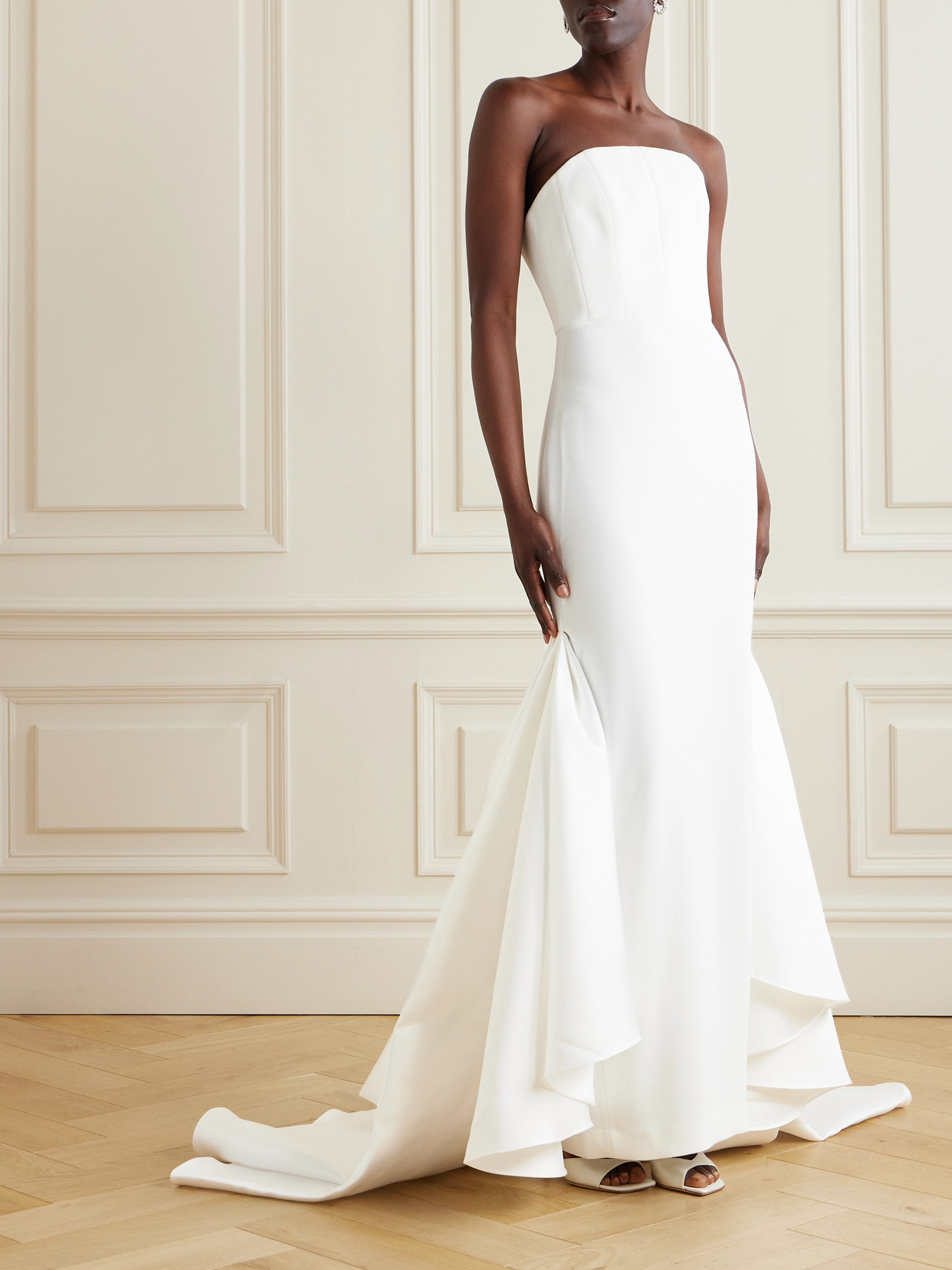 Shop Solace London Jodi Strapless Crepe And Satin-twill Gown In Cream