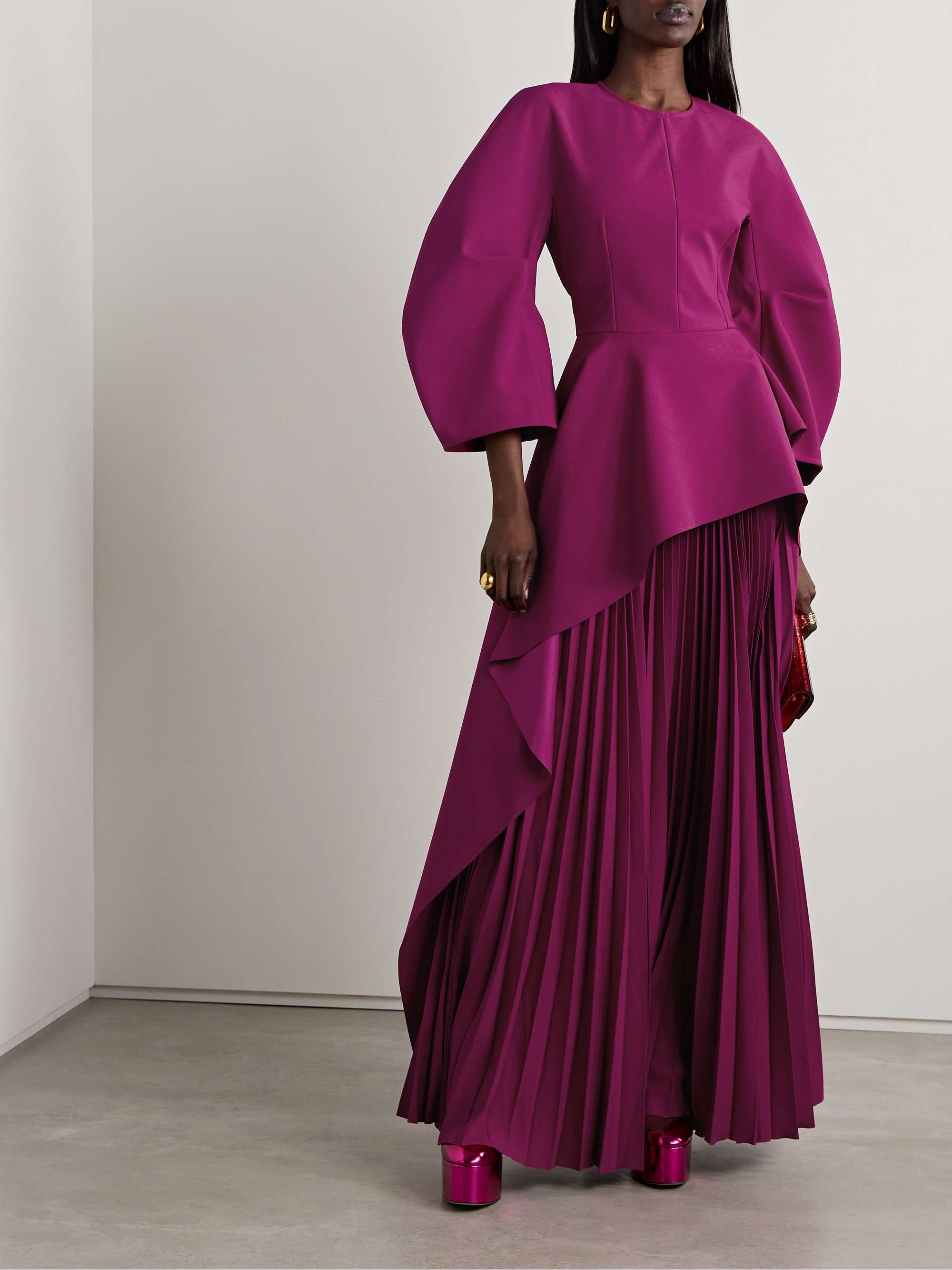 SOLACE LONDON Maia pleated crepe peplum gown NET A PORTER