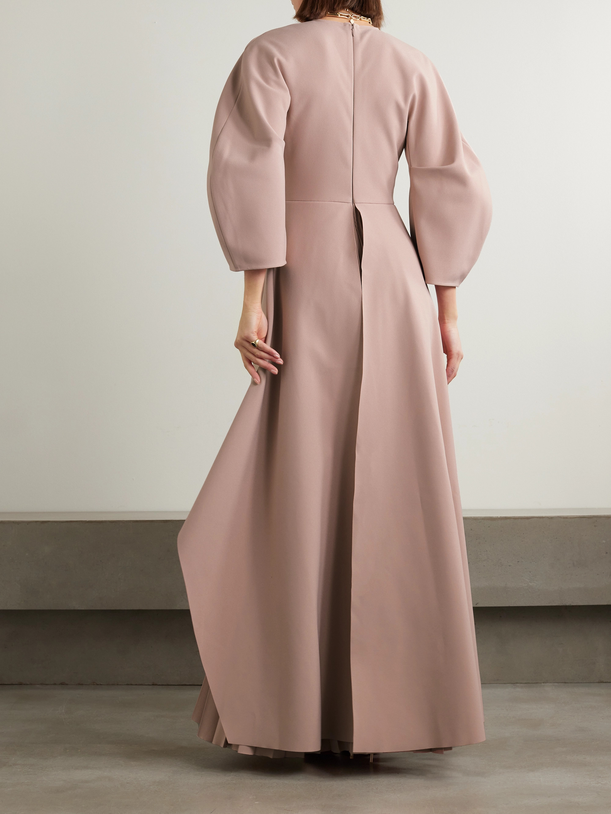 Solace London Maia draped pleated crepe peplum gown