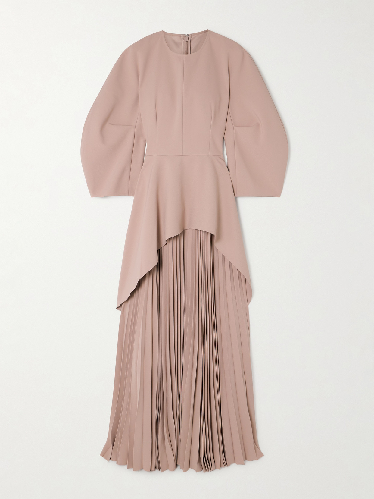 Solace London Maia Draped Pleated Crepe Peplum Gown In Neutrals