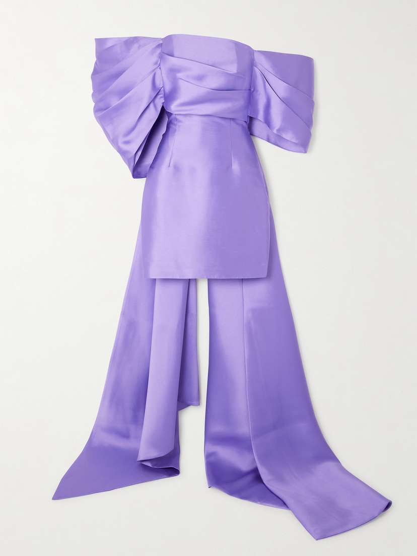 Solace London Ula Off-the-shoulder Satin-twill Mini Dress - UK 16