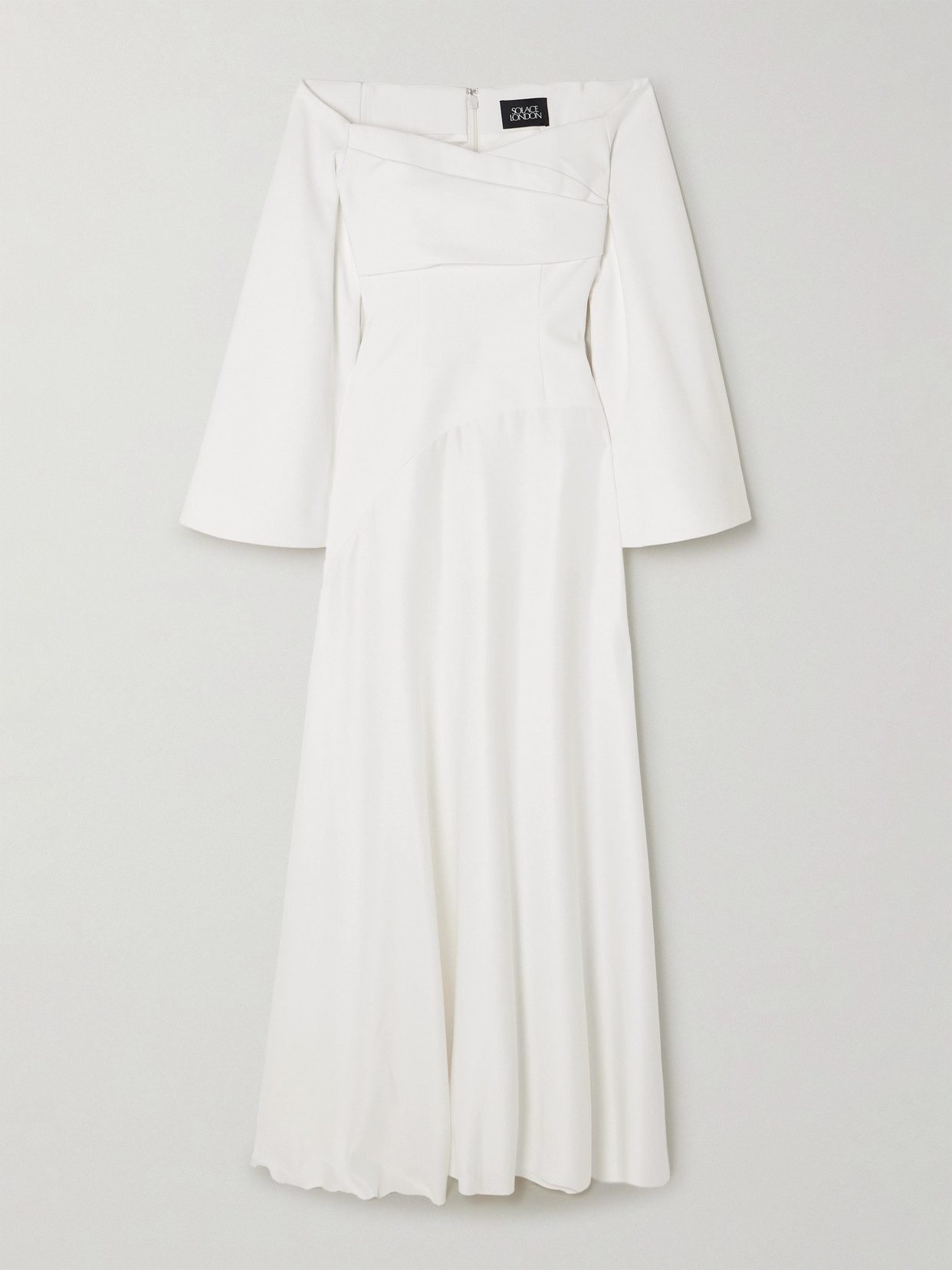 Solace London - Rina Off-the-shoulder Draped Crepe And Satin Gown - Cream