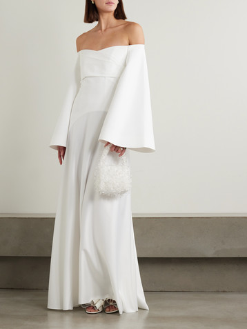 Solace London Rina off-the-shoulder draped crepe and satin gown