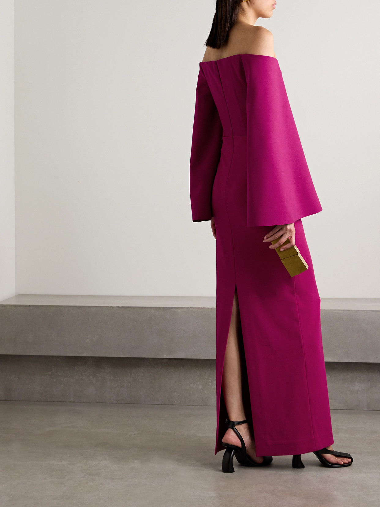 Solace London Eliana Off-the-shoulder Draped Satin And Crepe Gown In Pink