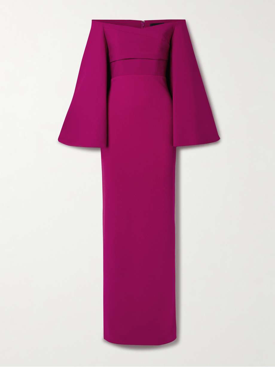 eliana off-the-shoulder draped satin and crepe gown