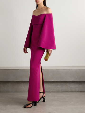 Solace London Eliana off-the-shoulder draped satin and crepe gown