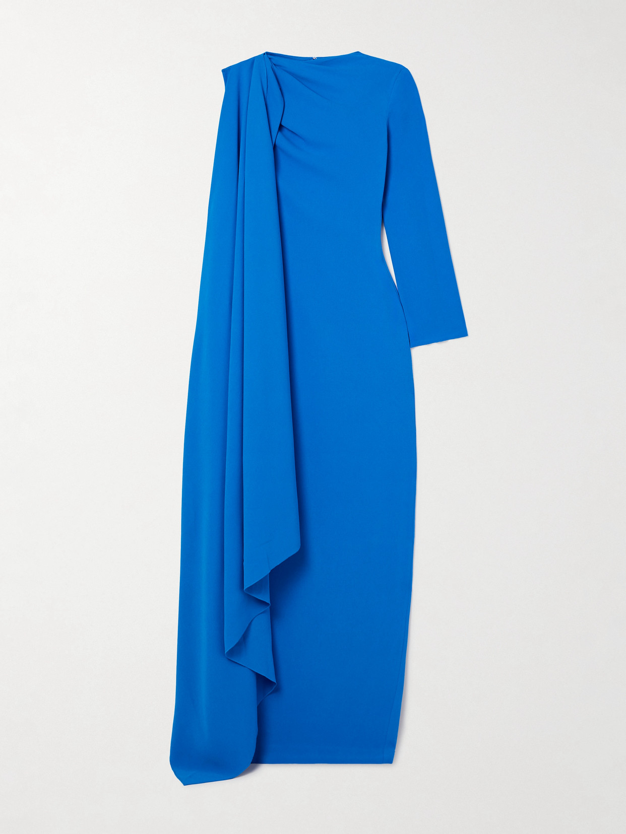 Solace London Lydia Asymmetric Draped Crepe Gown In Blue