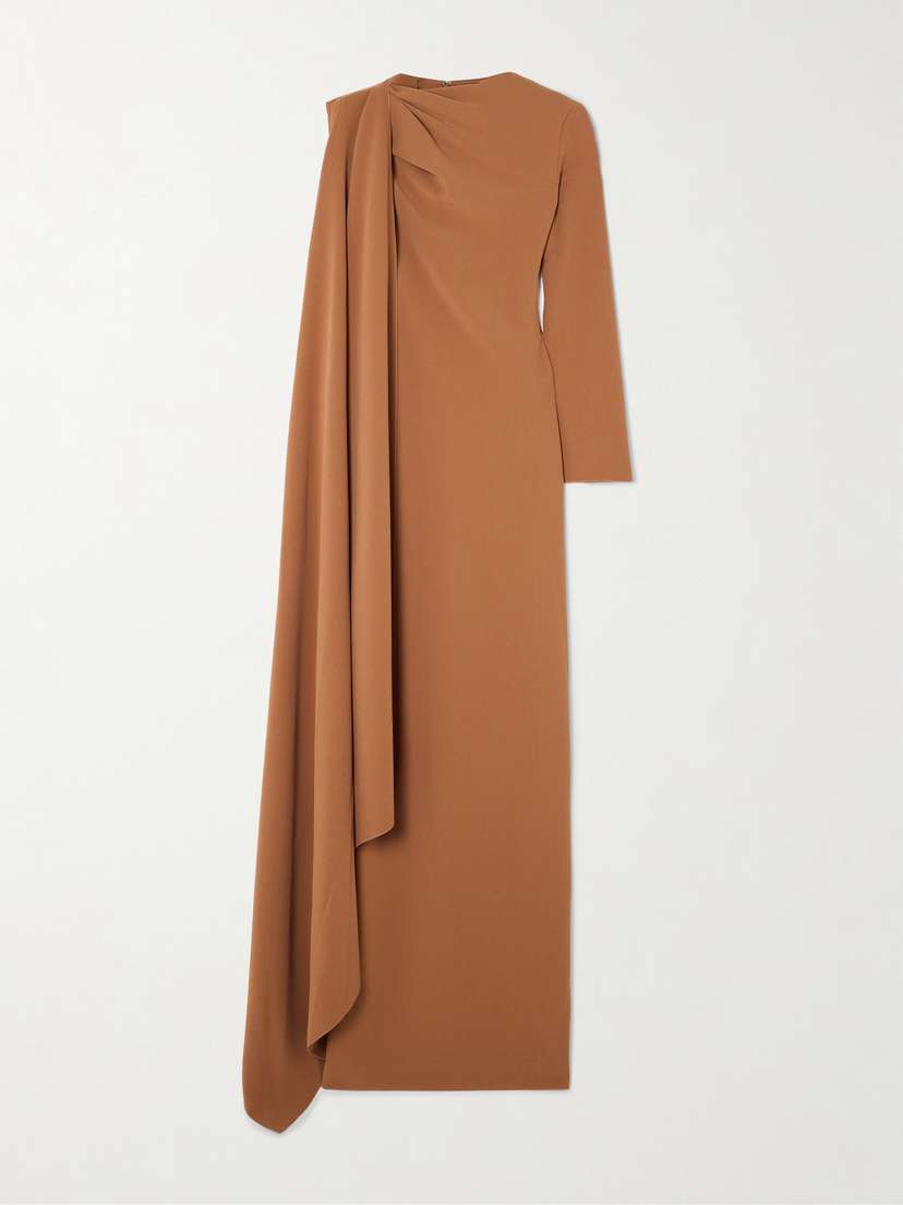 Solace London Lydia Asymmetric Draped Crepe Gown