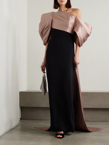 Solace London Raye off-the-shoulder draped crepe and satin-twill gown