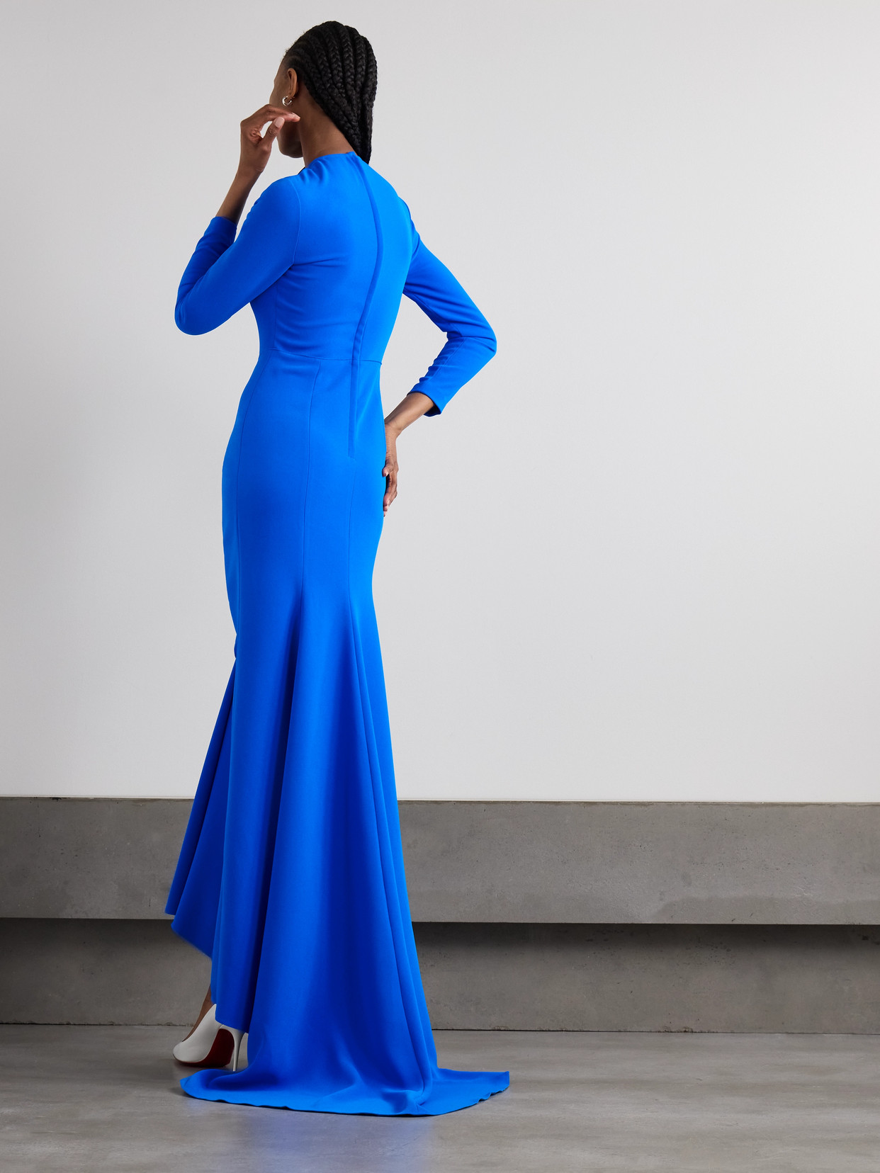Solace London Nia Ruffled Crepe Gown In Blue