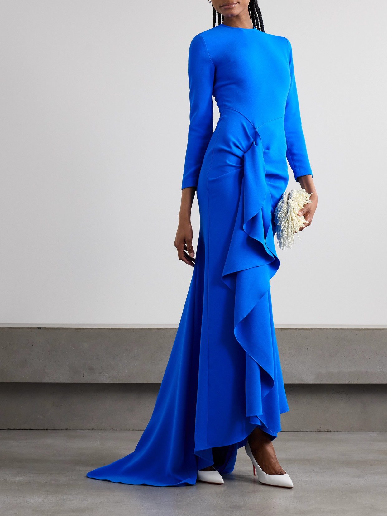 Solace London Nia Ruffled Crepe Gown In Blue