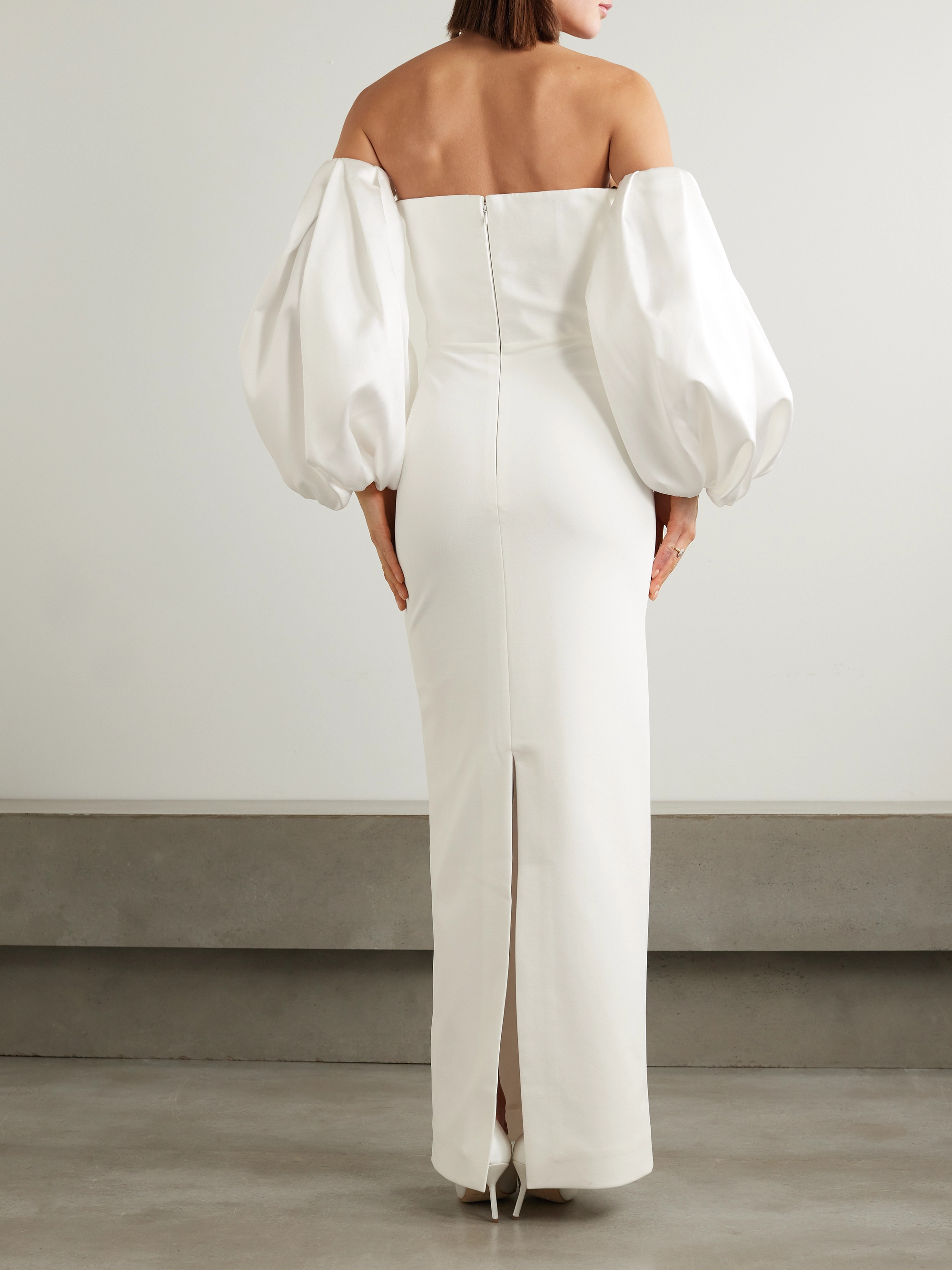 Solace London Carmen off-the-shoulder satin-twill and crepe gown thumbnail