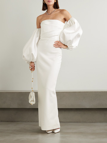 Solace London Carmen off-the-shoulder satin-twill and crepe gown