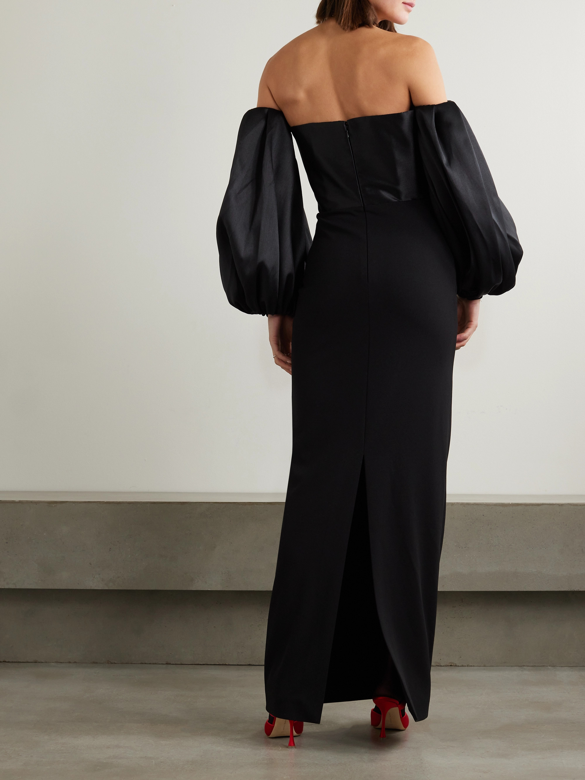 Solace London Carmen off-the-shoulder satin-twill and crepe gown thumbnail