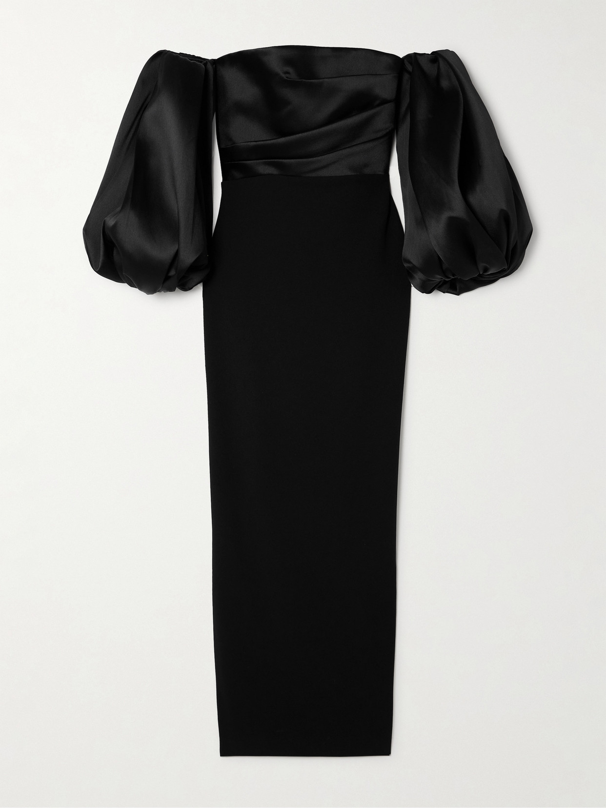 Solace London Carmen Off-the-shoulder Satin-twill And Crepe Gown In Black