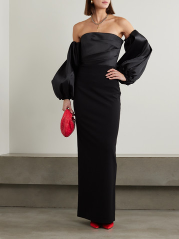 Solace London Carmen off-the-shoulder satin-twill and crepe gown