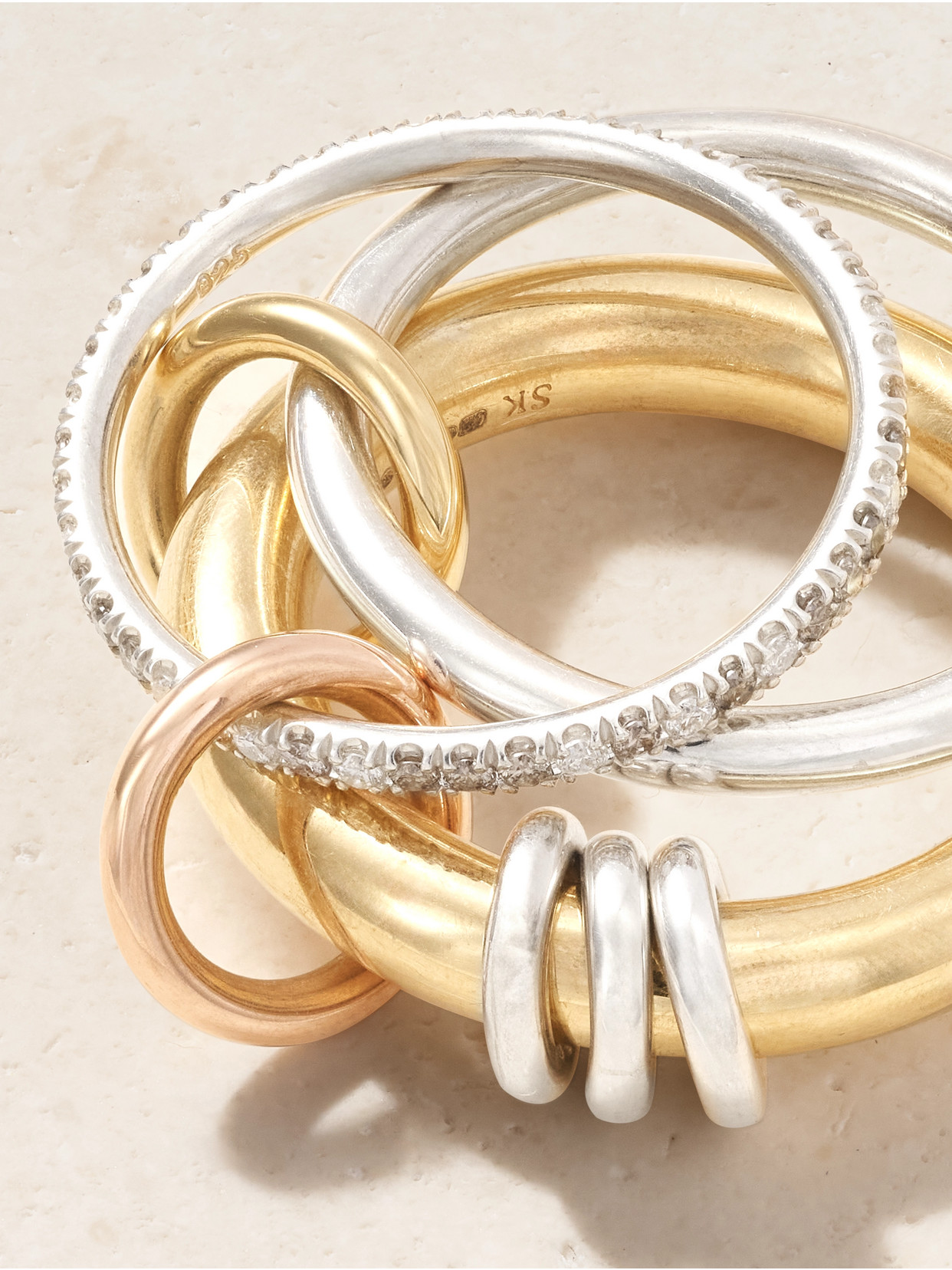 Spinelli Kilcollin Gemini Mx 18-karat Yellow And Rose Gold, Sterling Silver And Diamond Ring In Gold