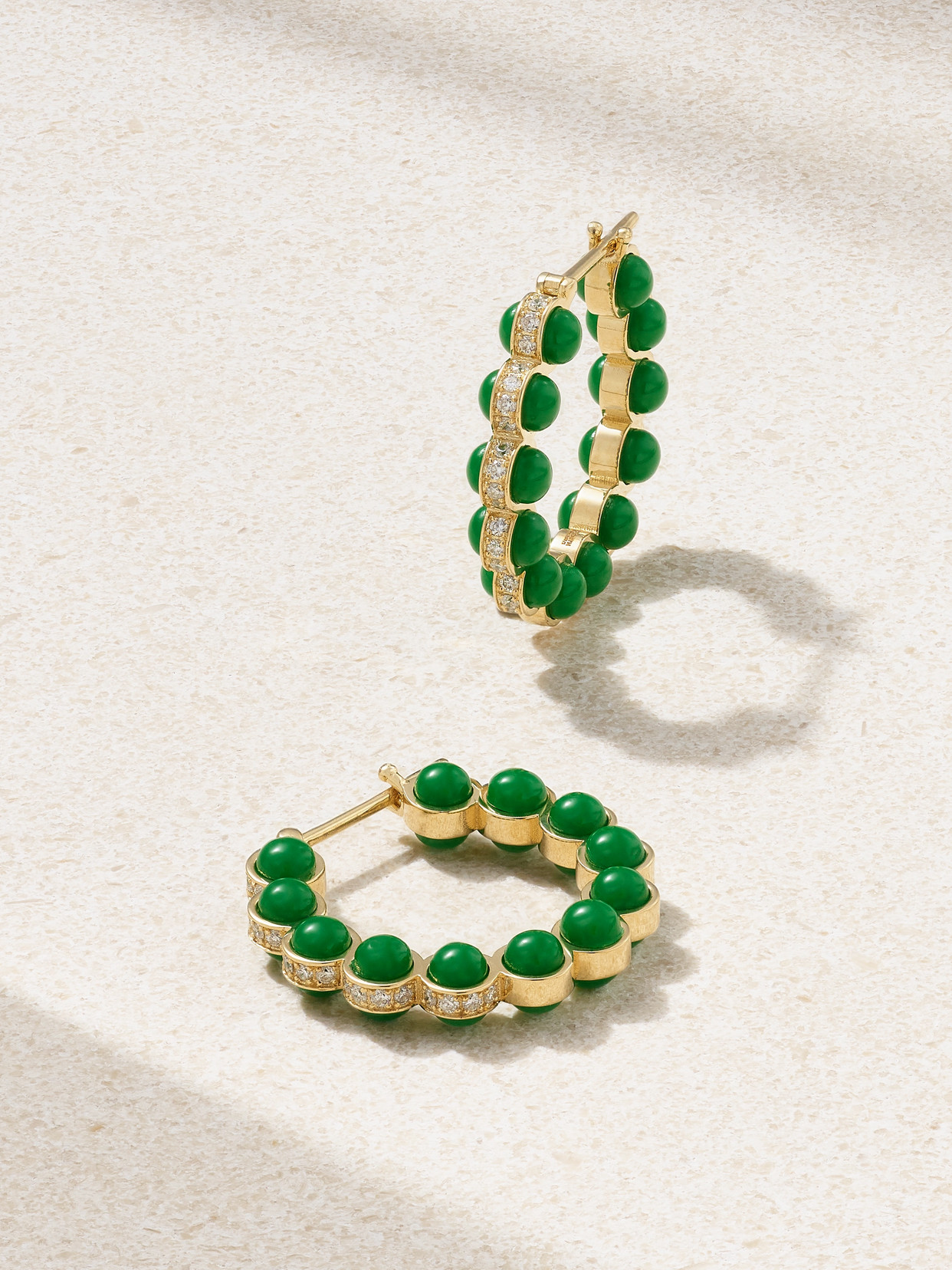 L'atelier Nawbar Atoms 18-karat Gold, Enamel And Diamond Hoop Earrings In Green