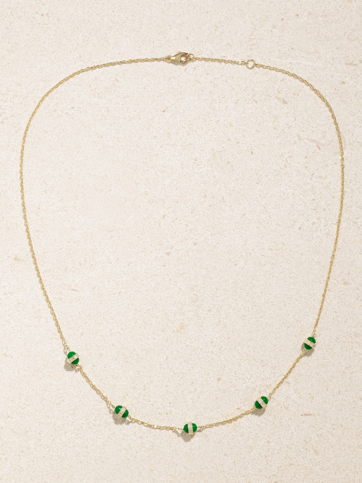 L'atelier Nawbar Atoms The 5 Dots 18-karat Gold, Enamel And Diamond Necklace In Green