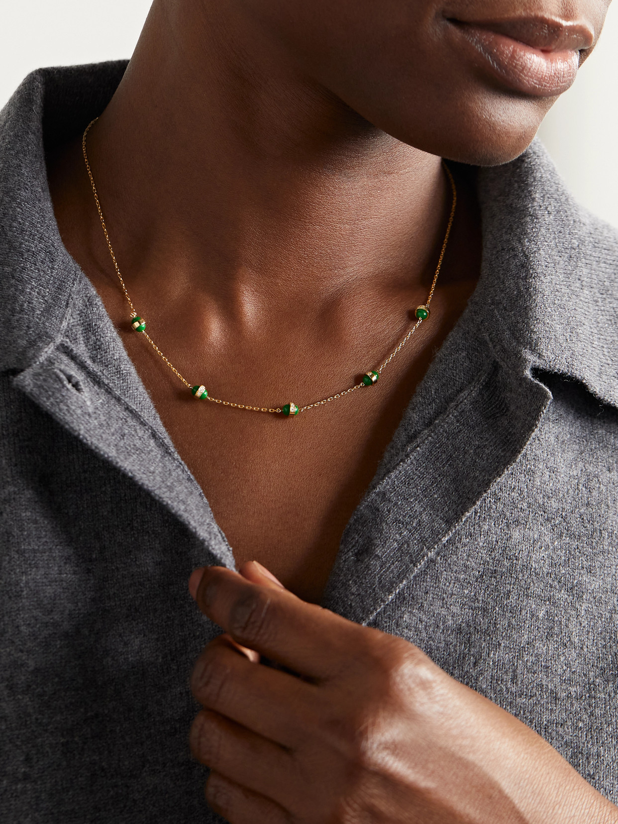 L'atelier Nawbar Atoms The 5 Dots 18-karat Gold, Enamel And Diamond Necklace In Green