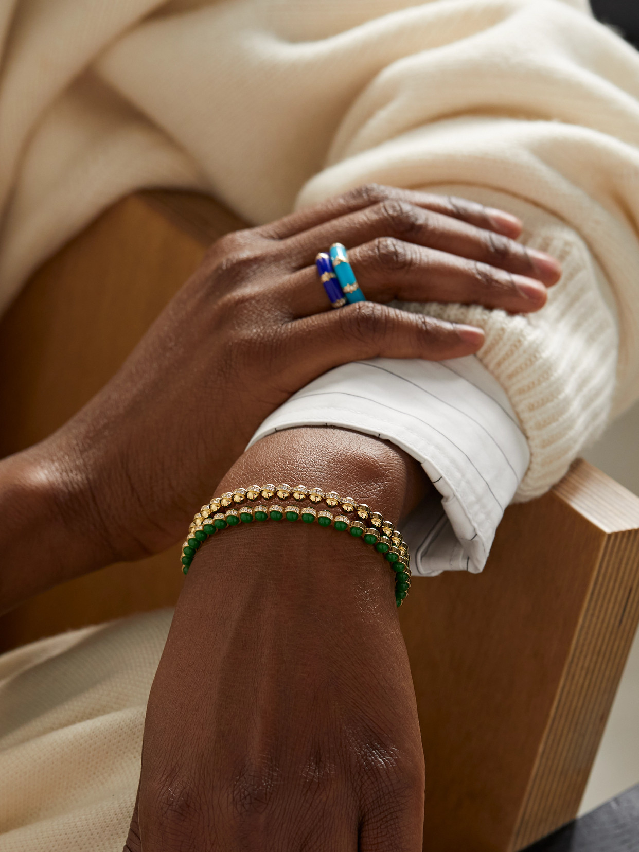 L'atelier Nawbar The Chlorine 18-karat Gold, Enamel And Diamond Bracelet In Green
