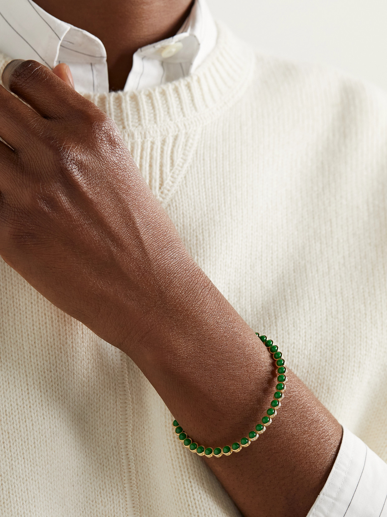 L'atelier Nawbar The Chlorine 18-karat Gold, Enamel And Diamond Bracelet In Green