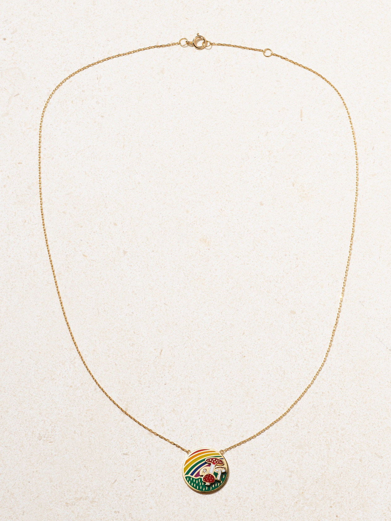 L'atelier Nawbar Mushroom Over The Rainbow 18-karat Gold, Enamel And Diamond Necklace In Multi