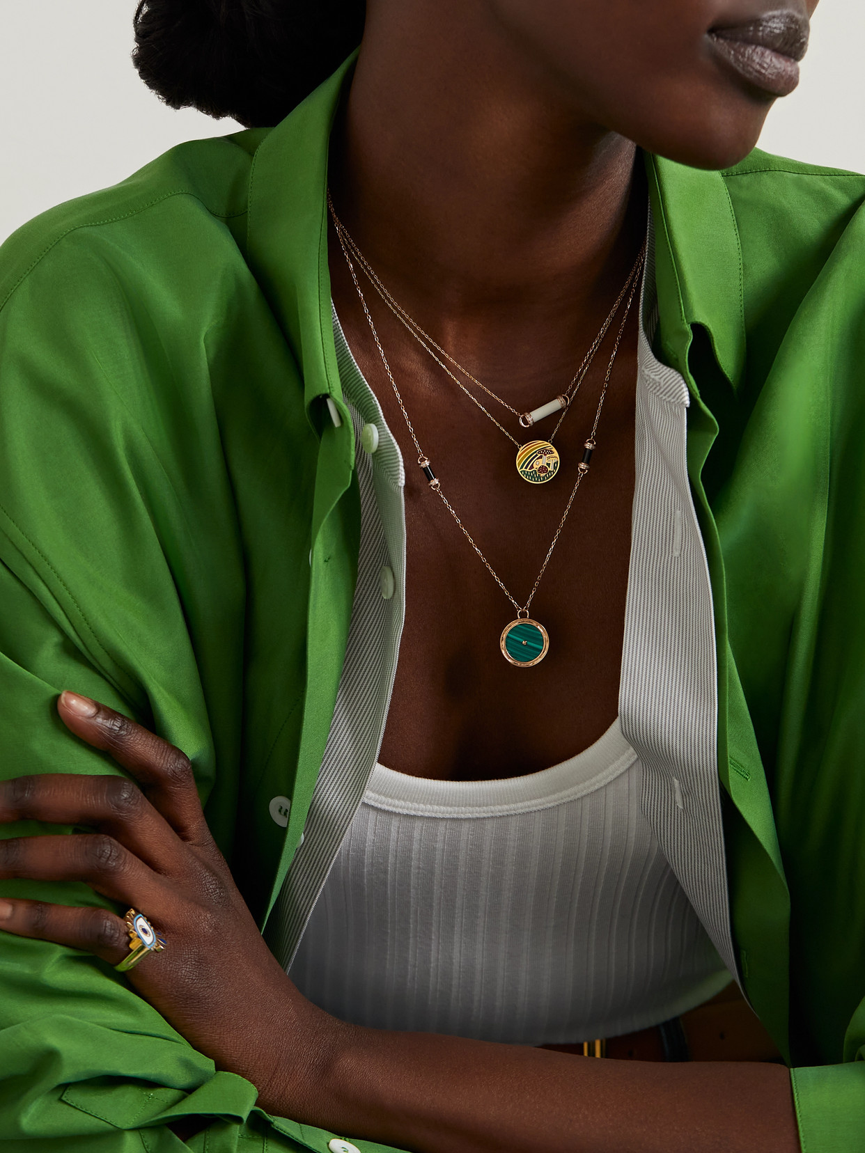 L'atelier Nawbar Mushroom Over The Rainbow 18-karat Gold, Enamel And Diamond Necklace In Multi