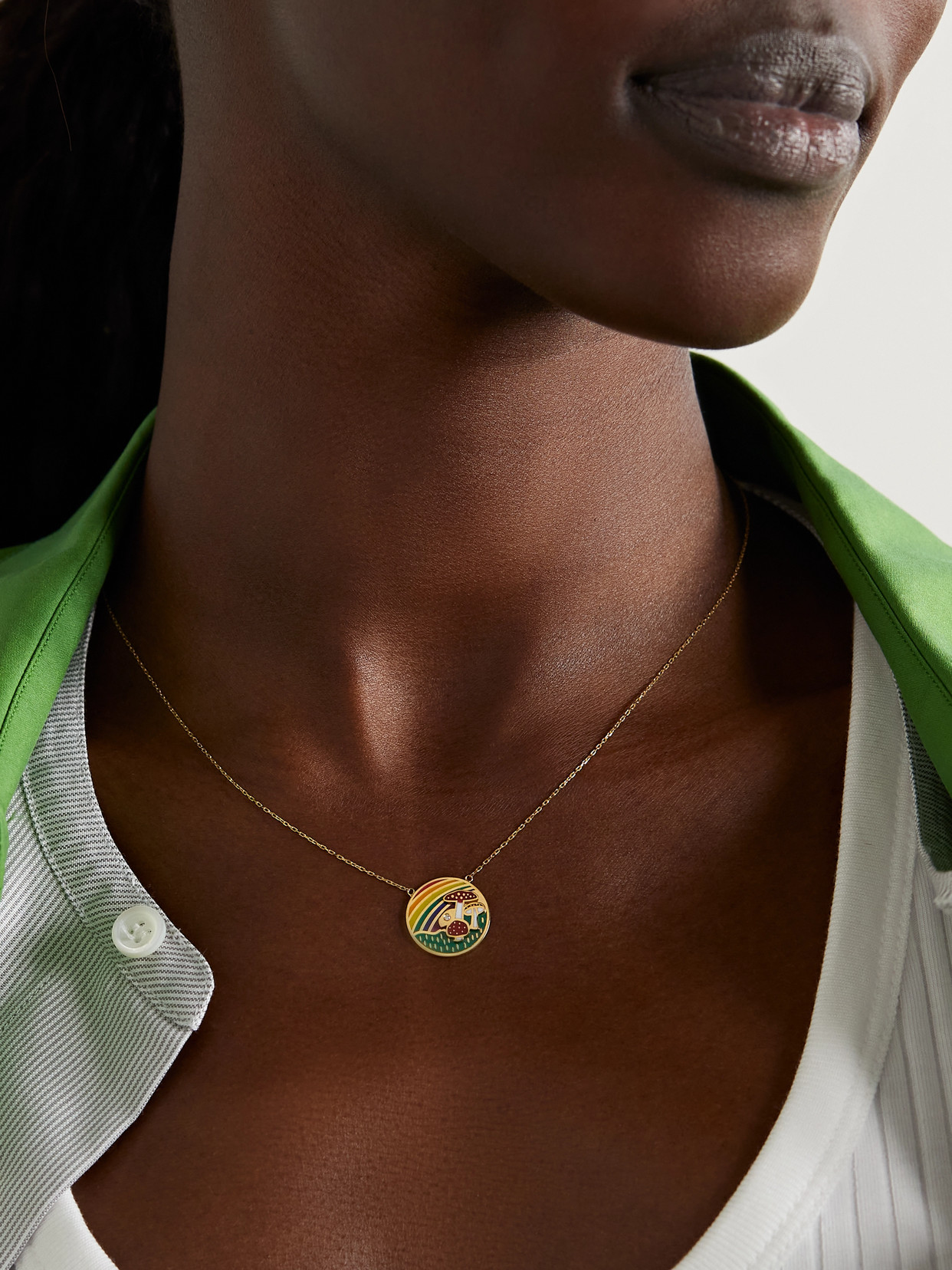 L'atelier Nawbar Mushroom Over The Rainbow 18-karat Gold, Enamel And Diamond Necklace In Multi