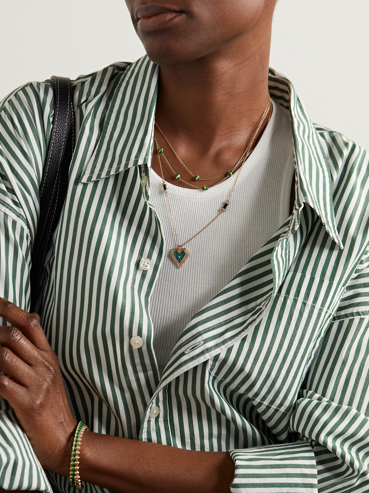 L'atelier Nawbar The Chlorine 18-karat Gold, Enamel And Diamond Necklace In Green