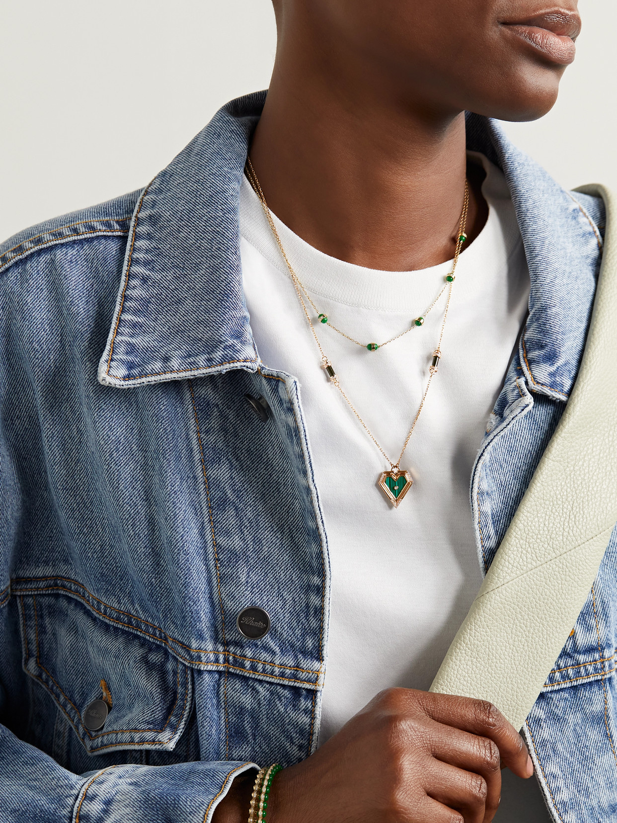 L'atelier Nawbar Super Heart 18-karat Rose Gold Multi-stone Necklace In Green