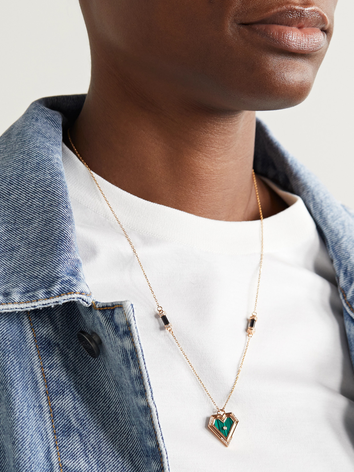 L'atelier Nawbar Super Heart 18-karat Rose Gold Multi-stone Necklace In Green