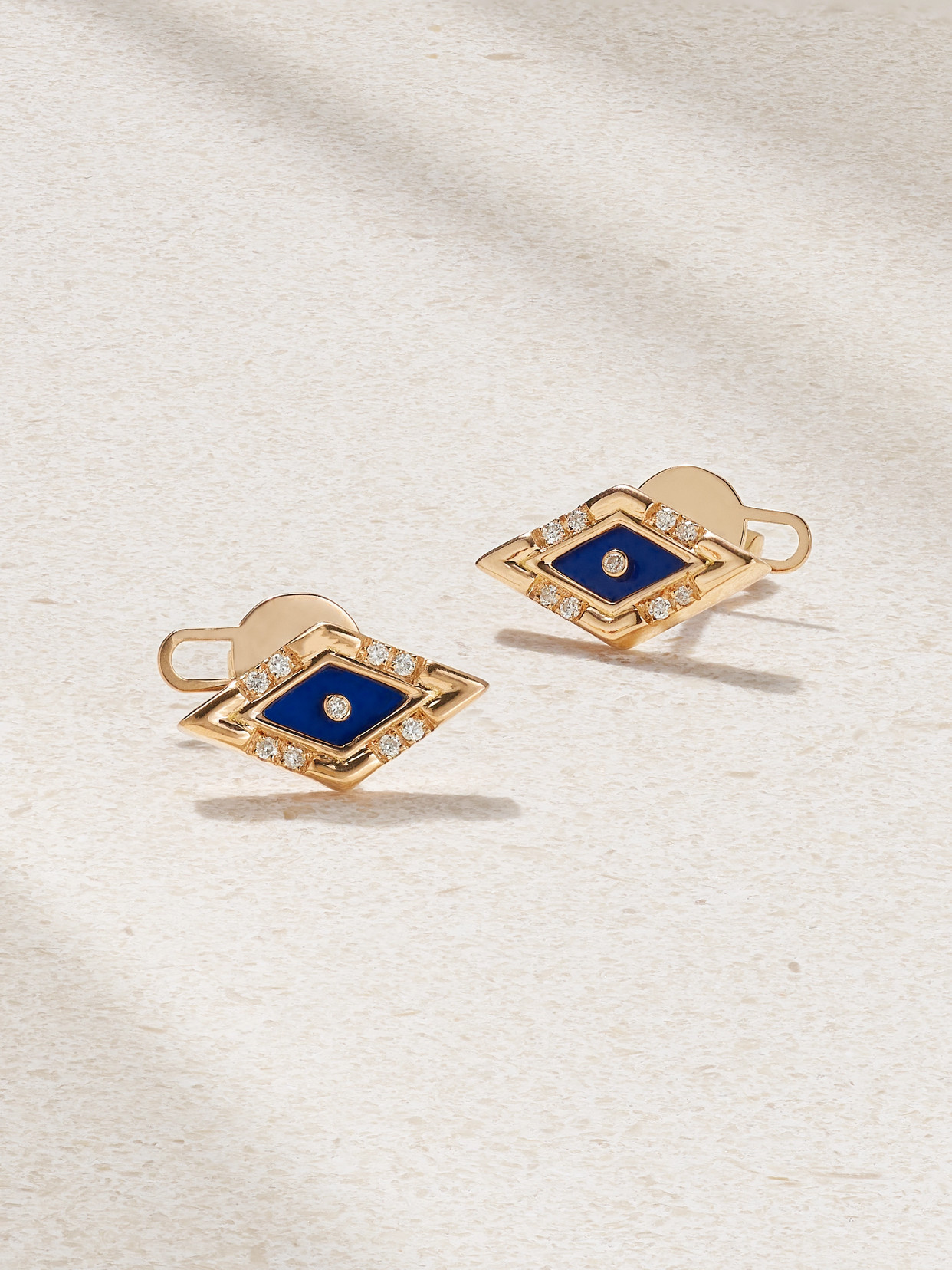 L'atelier Nawbar Mini Eye 18-karat Gold, Lapis Lazuli And Diamond Earrings In Blue