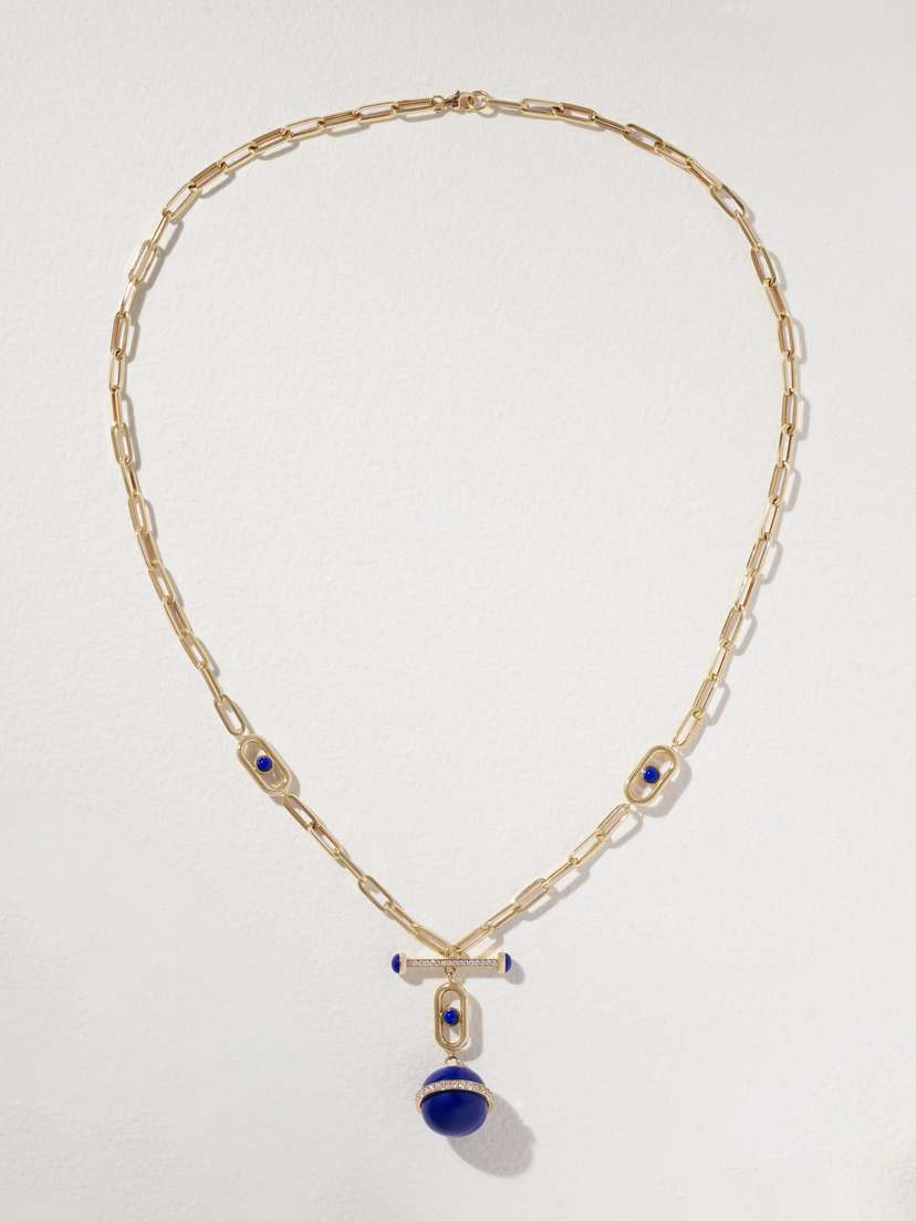 L’Atelier Nawbar The Atom Lapis 18-karat Gold Diamond And Enamel Necklace