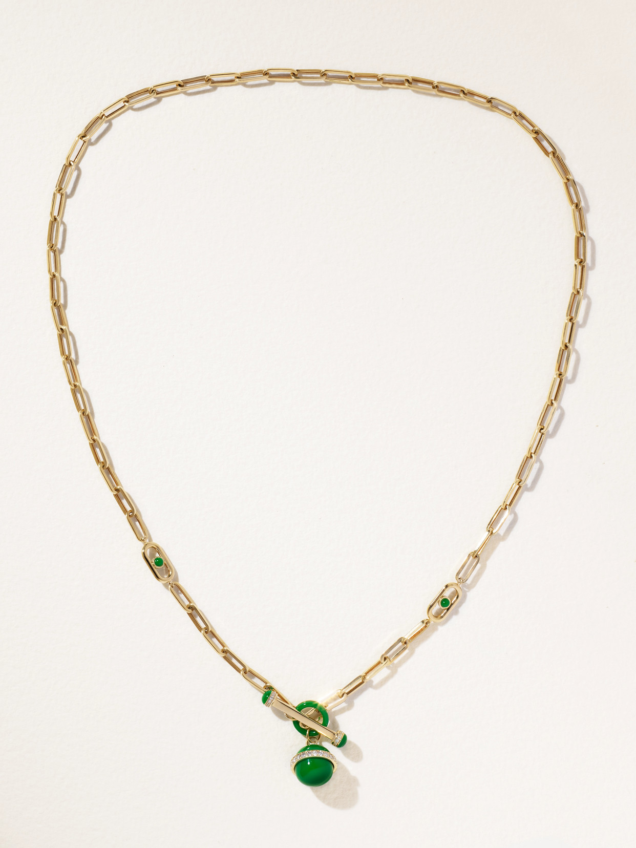 L'atelier Nawbar The Atom Chlorine 18-karat Gold, Diamond And Enamel Necklace In Green